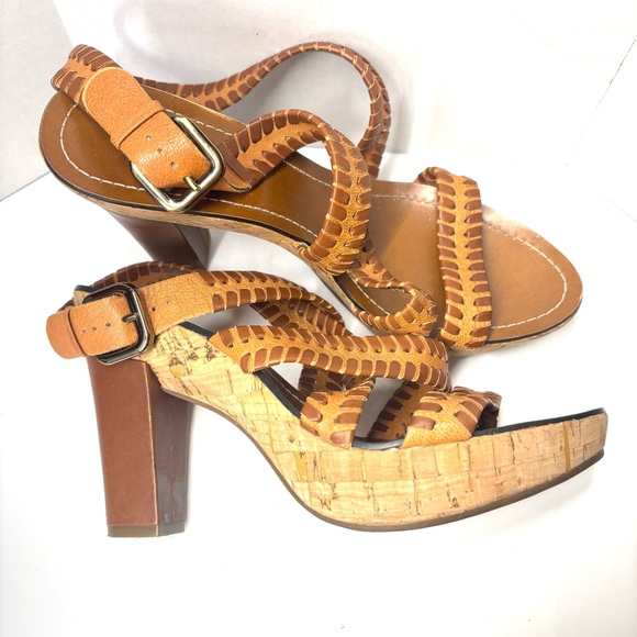 Via Spiga Cork Leather Heeled Wooden Sandals Size 10 - Picture 9 of 10